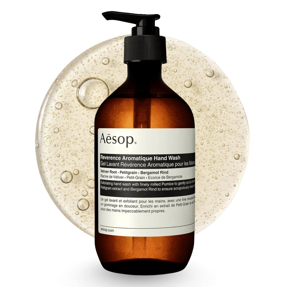 Aesop Reverence Aromatique Exfoliating Hand Wash | Exfoliating Hand Soap with Finely Milled CWmice | Gentle Cleansing & Skin-Smoothing Formula with Vetiver, Petitgrain & Bergamot | 500mL / 16.9 oz