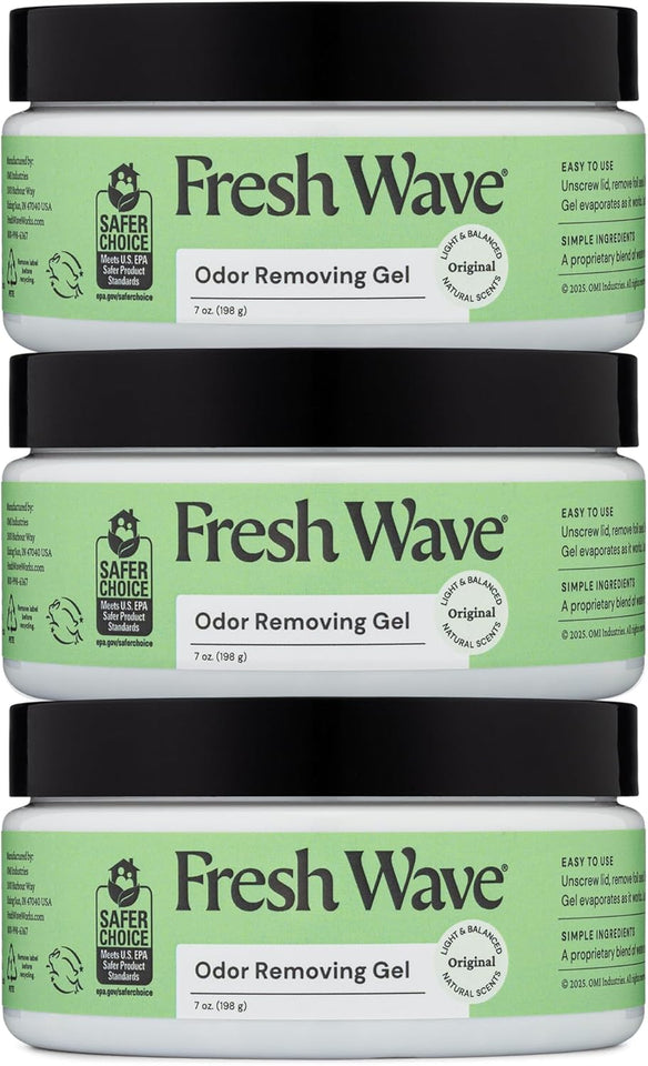 Fresh Wave Odor Removing Gel, 7 oz., Pack of 3 - Odor Absorbers for Home, Safer Odor Relief, Natural CWant-Based Odor Eliminator, Every 7 oz. lasts 15-30 Days, For Cooking, Trash & Pets