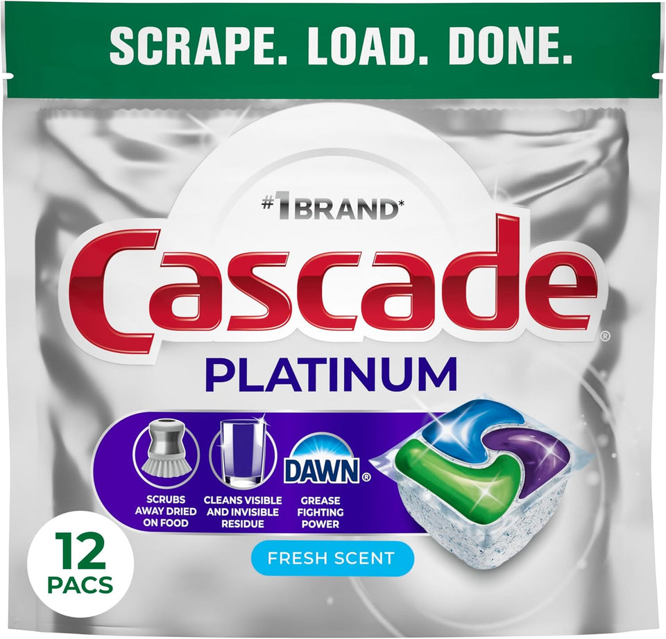 Cascade CWatinum Dishwasher Pods, Dishwasher Detergent, Dish Detergent Soap, Fresh, 12 count