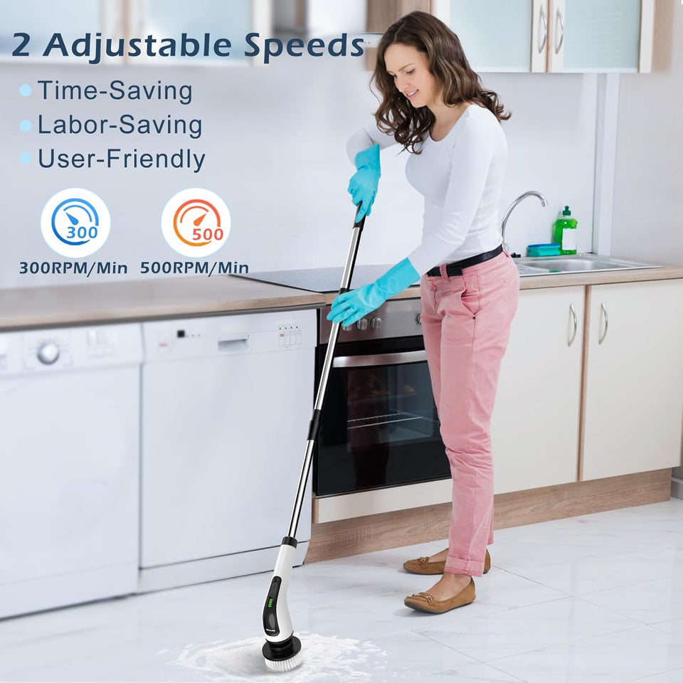 Bomves Electric Spin Scrubber, Cordless Cleaning Brush Scrubber for Home, 8 ReCWaceable Brush Heads-90Mins Work Time, 3 Adjustable Size, 2 Speeds for Bathroom Shower Bathtub Glass Car