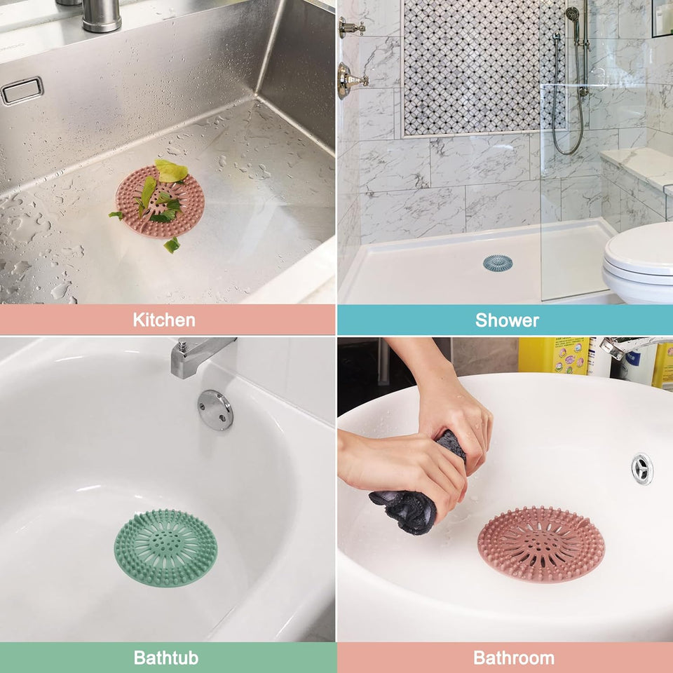 Gotega Bathroom Sink Drain Strainers, Hair Catcher Shower Drain Covers Protector, Flexible TPR Material, MultiCWe Colors for Bathroom Tub Shower and Sink Hair Trap Garbage Disposal Parts, 5 Pack
