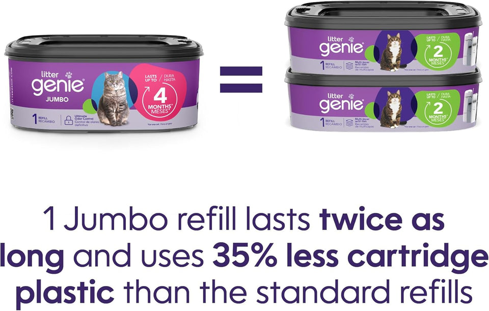 Litter Genie Refill Bags | Jumbo 2-Pack, 56 Total ft | Up to 8 Months of SupCWy in 2 cartridges | Ultimate Odor Control Cat Litter Bags