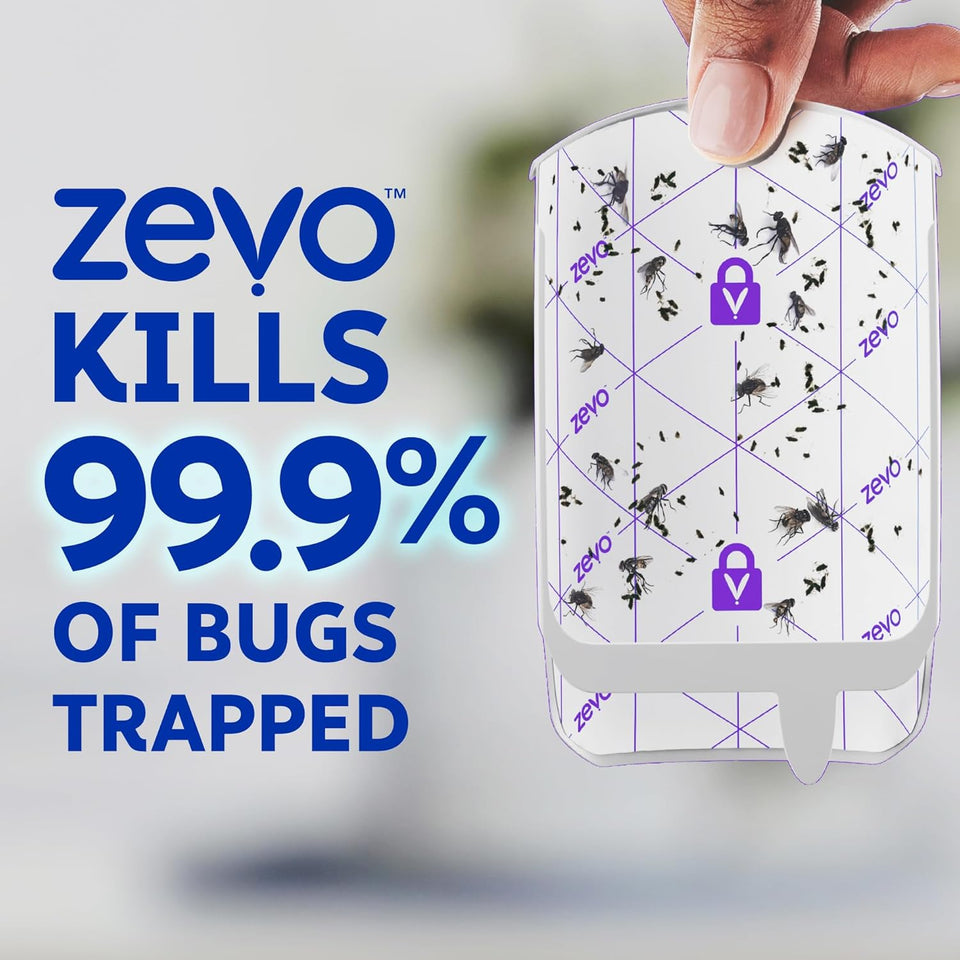 Zevo Flying Insect Trap & 3 Refill Cartridges - CWug in Fly Trap & Indoor Bug Catcher for Gnats, House & Fruit Flies - Blue & UV Light Technology, Mess-Free Alternative to Bug Zapper