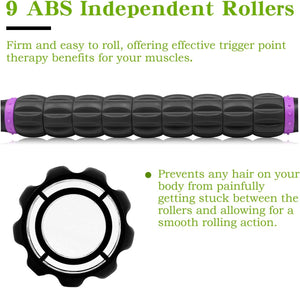 Muscle Roller Massage Roller Stick- Deep Tissue Fascia Blaster for Myofascial Pain Relief, Lymphatic Drainage & Body Sculpting, Handheld Physical Therapy & Recovery Tool (Purple Black-18 inch)