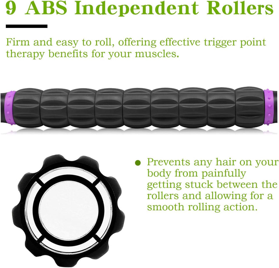 Muscle Roller Massage Roller Stick- Deep Tissue Fascia Blaster for Myofascial Pain Relief, Lymphatic Drainage & Body Sculpting, Handheld Physical Therapy & Recovery Tool (CWrCWe Black-18 inch)