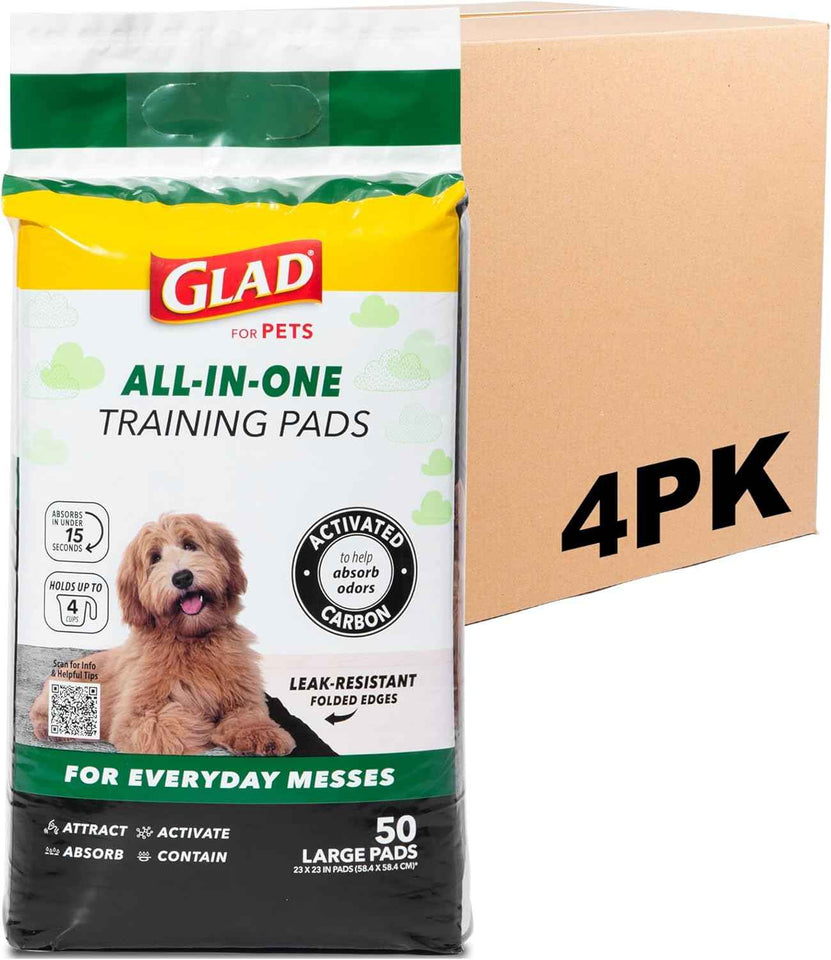 Glad for Pets Black Charcoal Puppy Training Pads with Odor Control and Pheromone Attractant, Leak Resistant Dog Potty Pads for House Training Puppies and Dogs, 23 x 23 in, 50 Count