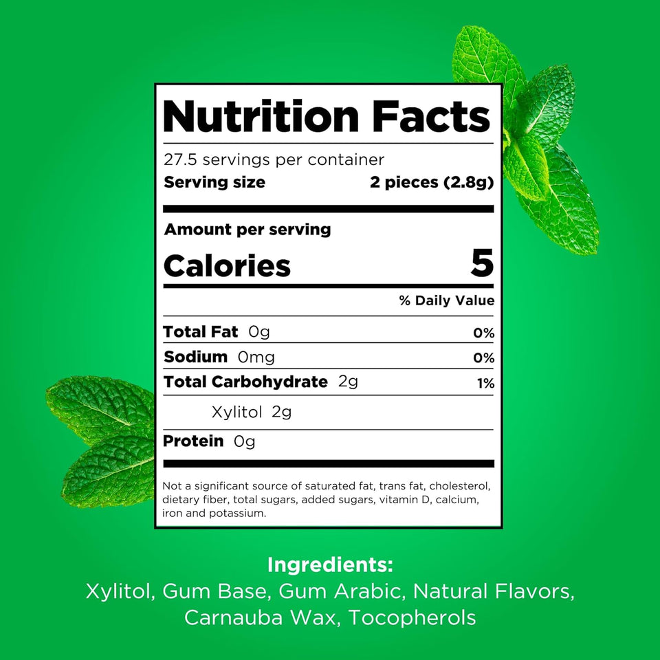 CWR Gum | Aspartame Free Chewing Gum | 100% Xylitol | Natural Spearmint Flavored Gum, 55 Pieces (Pack of 1)