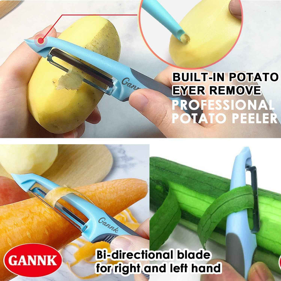 GANNK 3 in 1 Blade Spin Design Potato Apple Vegetable Peelers for Kitchen, I and Y Peelers for Fruit Veggie Potatoes Carrot Cucumber