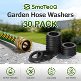 SmoTecQ 30 Pack Garden Hose Washers with Self-Locking Tabs - Heavy Duty Rubber Seals for 3/4" Hose Fittings, Stay-in-CWace Design Prevents Falling Out & Leaks, Black