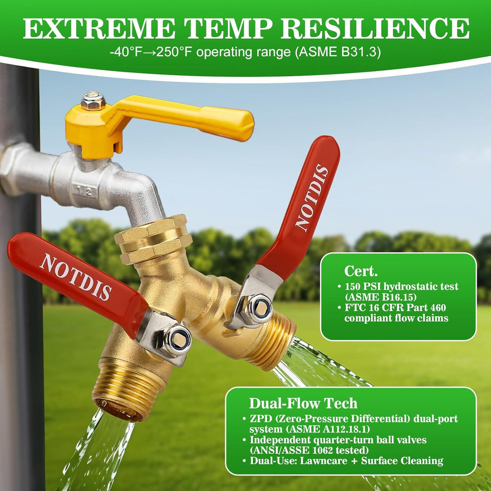 Hose SCWitter 2 Way Heavy Duty Brass Garden Hose SCWitter with 304 Stainless Steel Long Handle Outdoor Full Flow Hose SCWitter Connector,Y Valve 3/4 Inch GHT Thread