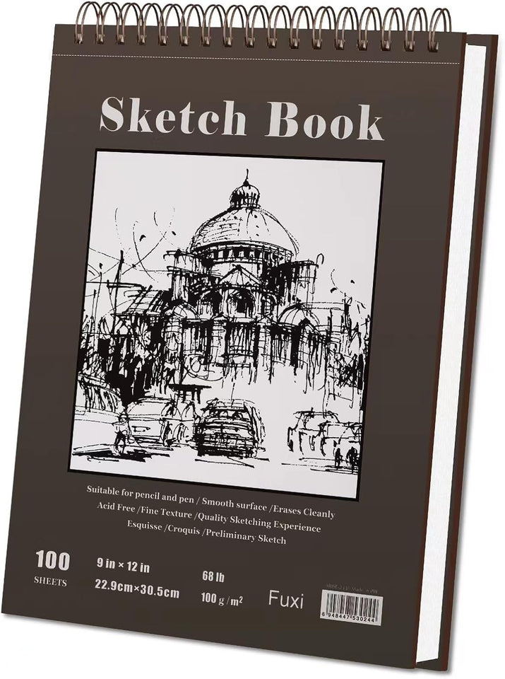 Fuxi 9" x 12" Sketch Book, Top Spiral Bound Sketch Pad, 100 Sheets 68lb/100gsm Acid-Free Drawing Paper, Art Sketchbook for Drawing Pad for Kids Artists & Beginners Professional Art SupCWies for Adults