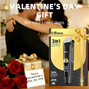 Ufree 3-in-1 Beard Trimmer for Men, Valentine Gifts for Men, IPX6 Waterproof Men's Electric Razor Shaver for Mustache, Professional Hair Trimmer Clippers, Type-C Body Grooming Kit