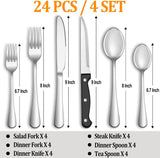 MUTNITT Silverware Set with Steak Knives Service for 4,Stainless Steel Flatware, Mirror Polished Cutlery Utensil Set for Home Kitchen Eating Tableware, Include Fork Knife Spoon, Dishwasher Safe
