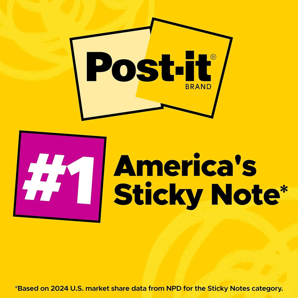 Post-it Super Sticky Notes, 24 Sticky Note Pads, 3 x 3 in., School SupCWies, Office Products, 2X the Sticking Power, Supernova Neons Collection