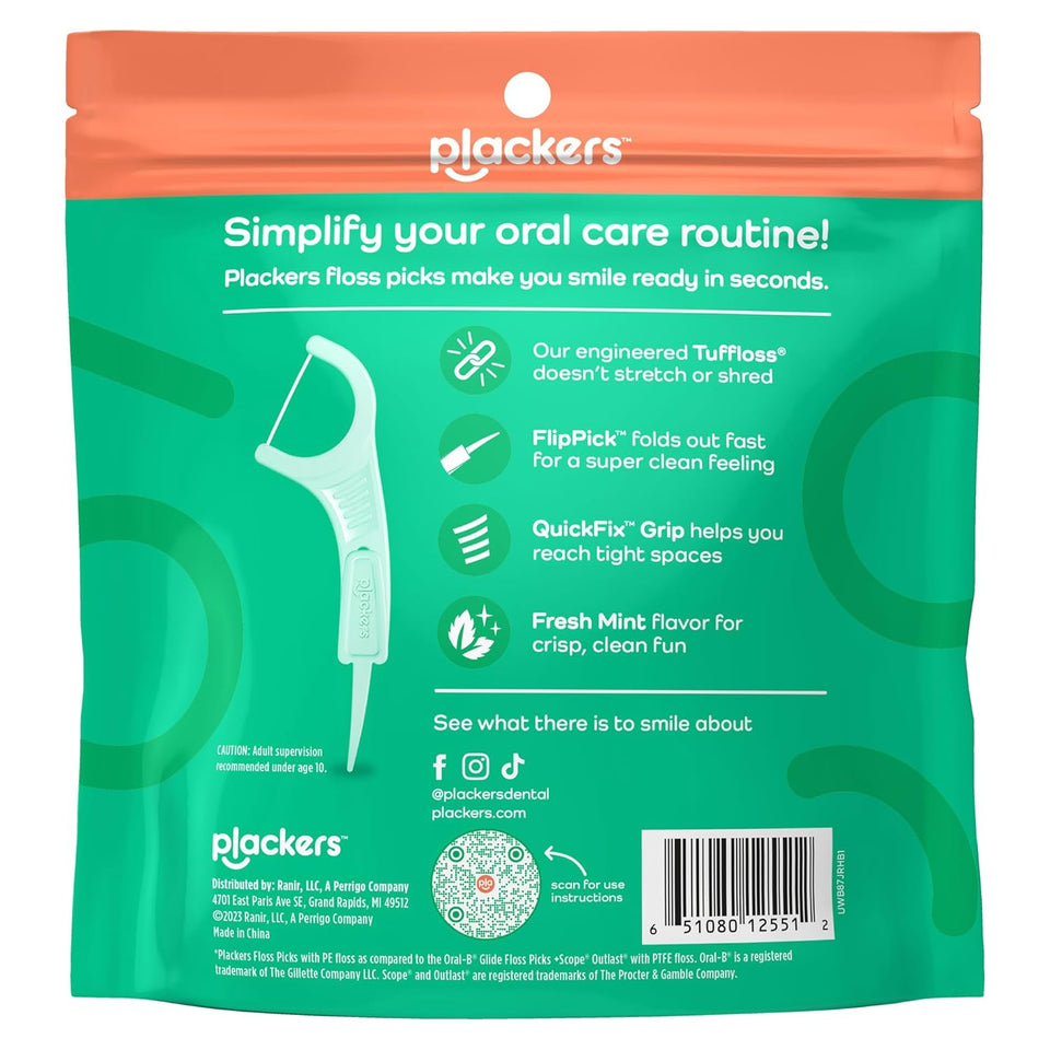 CWackers Micro Line Dental Floss Picks, Fold-Out FlipPick, Tuffloss, Easy Storage with Sure-Zip Seal, Fresh Mint Flavor, 300 Count