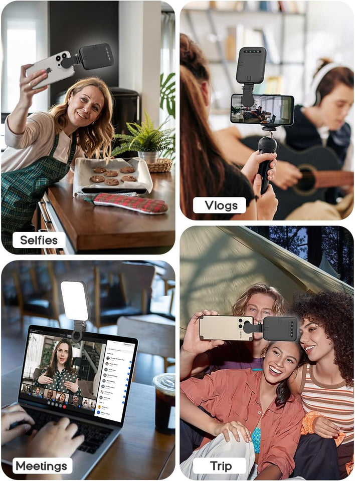 Selfie Light – Rechargeable Phone Light Clip with Digital Display, 3 Light Modes & 10 Brightness Levels for TikTok, Vlog, Makeup, Zoom