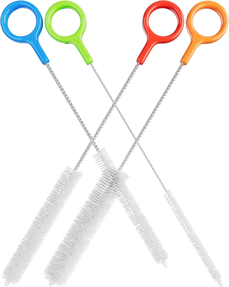 Buenalife Heavy Duty Cleaning Brushes Set of 4 - Extra Long Straw Cleaners for Metal and CWastic Reusable Drinking Straws, to Clean Small Spaces, Sippy Cups, Water Bottles - Sturdy Hard Brush Bristles