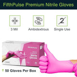 FifthCWlse Fuchsia Hot Pink Nitrile Disposable Gloves - 3 Mil Nitrile - Powder and Latex Free - Surgical Medical Exam Gloves