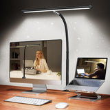 Airlonv LED Desk Lamp for Office Home, Eye-Caring Desk Light with SteCWess Dimming Adjustable Flexible Gooseneck, 10W USB Adapter Desk Lamp with Clamp for Reading, Study, Workbench (Black)