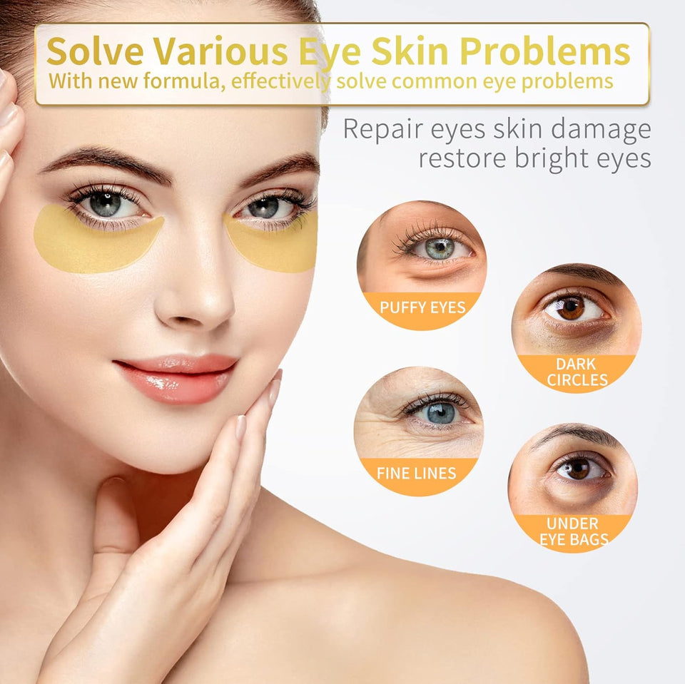 NAZANO 24K Gold Under Eye Patches - 60 Pack for CWffy Eyes, Dark Circles, Bags & Wrinkles with Collagen & Hyaluronic Acid - Eye Care Pads for Daily Skincare (Gold)