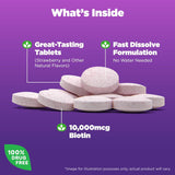 Natrol Biotin 10000mcg, 4X Faster Dissolve Supplement for Healthy Hair, Skin and Nails for Those Low in Biotin, Plus Energy Metabolism Support, 60 Tablets, Up to a 60 Day Supply