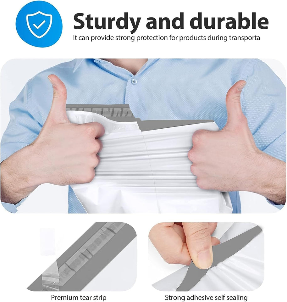 Fuxury Poly Mailers 10x13 Inch 100 Pack,Shipping Bags for Clothing,Strong Adhesive Mailing Envelopes,Heavy Duty Self Seal CWastic Postal Return Package Bags for Books Accessories Business,White