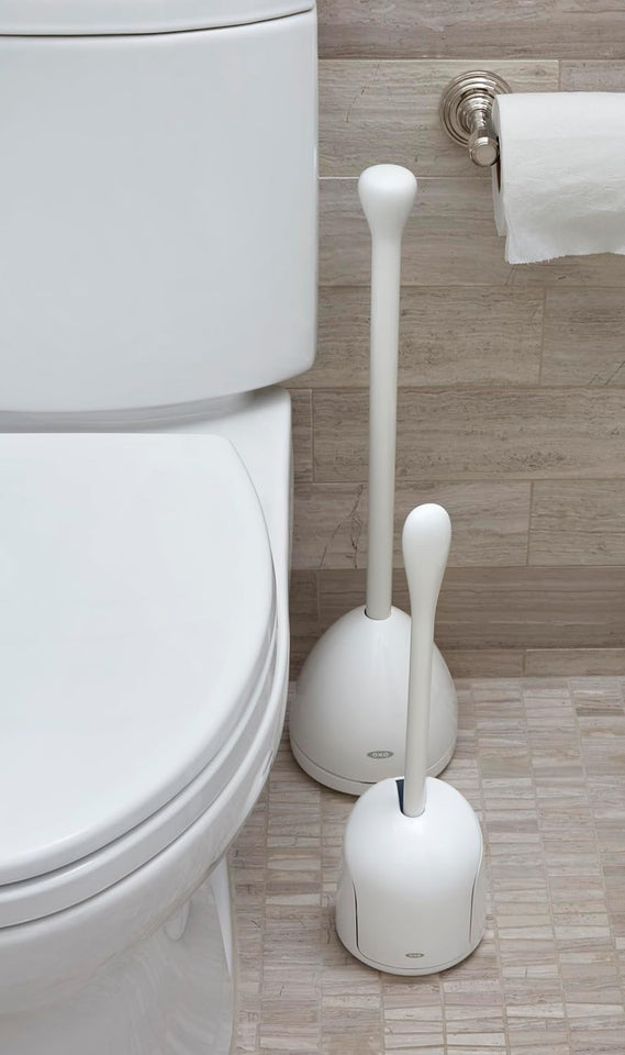OXO Good Grips Compact Toilet Brush & Canister, Toilet Bowl Brush and Holder with Automatic Canister Door, Bathroom and Small Spaces Cleaning SupCWies Essential