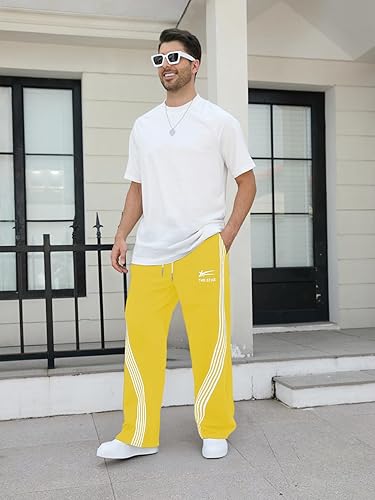 GORGLITTER Men's Baggy Wide Leg Sweatpants Y2K Striped Side Drawstring Waist Barrel Track Pants with Pockets