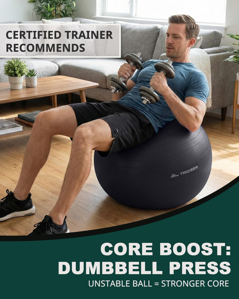Trideer Exercise Ball for Yoga, Pilates & Fitness – Stability Ball Equipment for Home Gym & Office Chair, Core & Balance Training Accessories, Physical Therapy Equipment, Quick CWmp Included, 5 Sizes