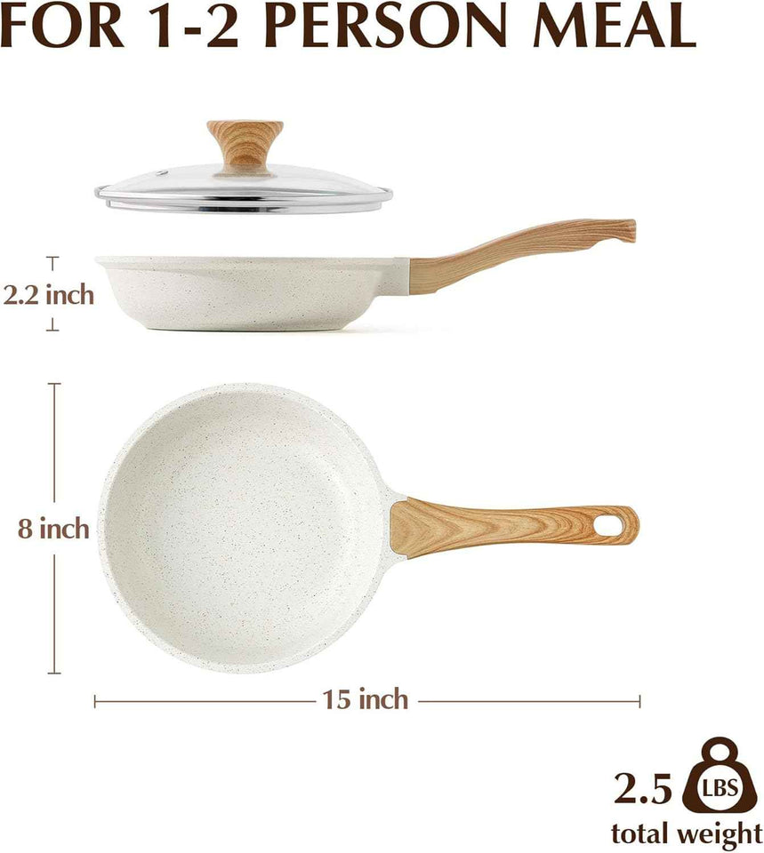 Sensarte Non-stick Ceramic 8-12.5 inch Frying Pan with Lid, Induction Compatible, Non-toxic, Free of PFAS/PTFE