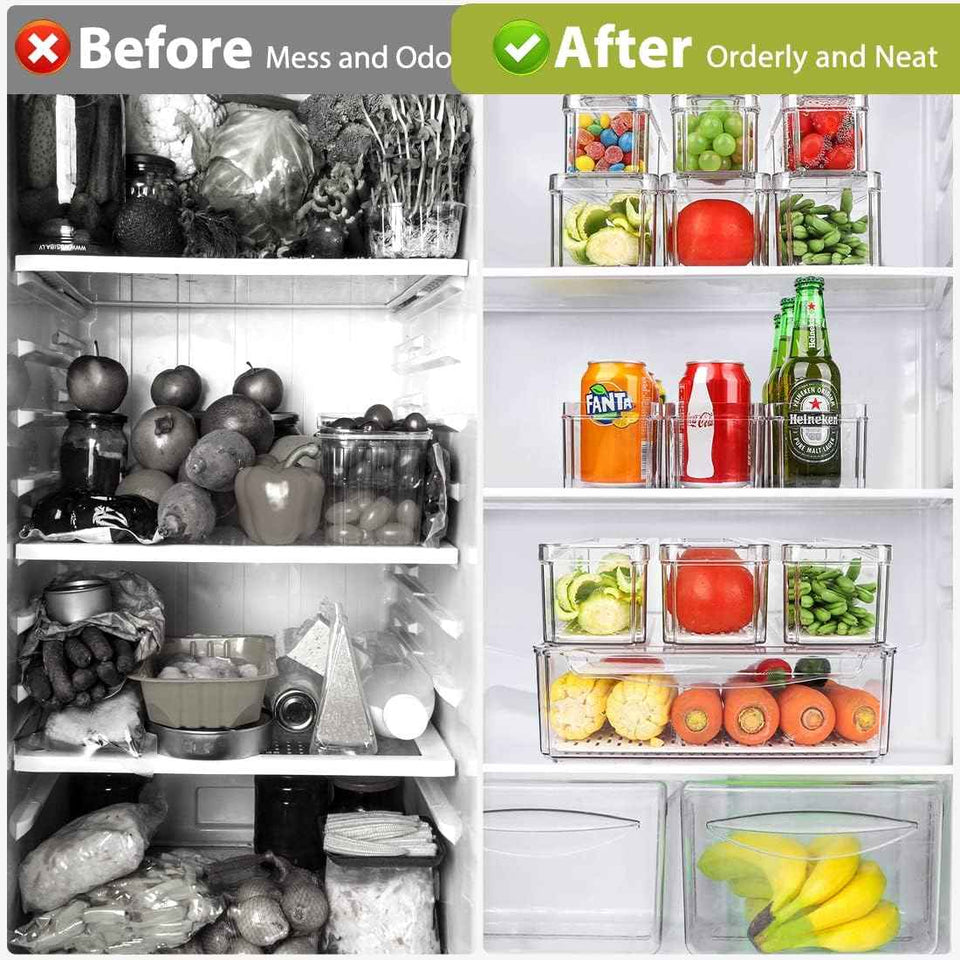 10 Pack Refrigerator Pantry Organizer Bins - Stackable Fridge Organizer Bins