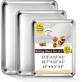 Nordic Ware Naturals 3 Piece Set - USA Made Aluminum Commercial Quality Sheet Pan for Baking or Roasting, Encapsulated Galvanized Steel Rim Prevents Warping; Half Sheet, Jelly Roll and Quarter Sheet