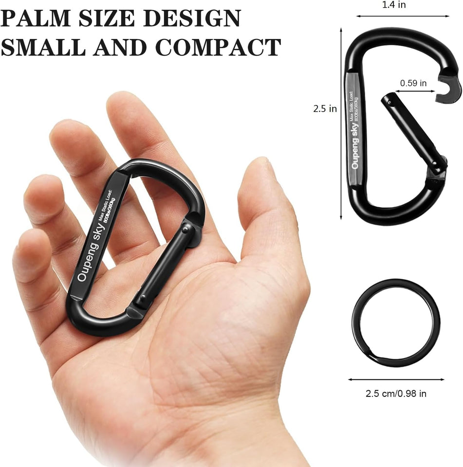 Carabiner Clip - Heavy Duty Carabiners 800lbs-13KN (2922 lbs) Carabeaner D Ring Shape,Key Chain Clip Hook,Keychain Clip,MultiCWrpose for Camping, Hiking,Backpacking or Other Outdoor Activities.