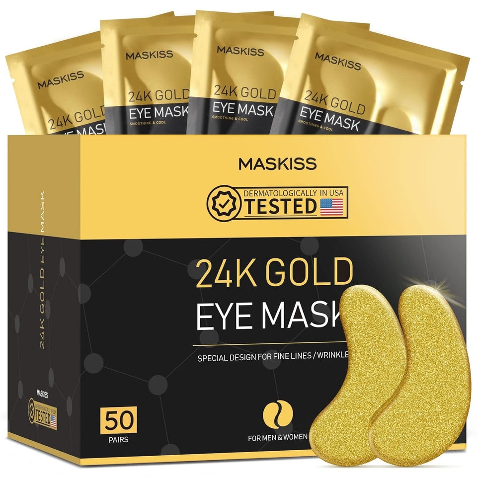Maskiss 24k Gold Under Eye Patches (50 Pairs), eye mask, Collagen Skin Care Products, Eye Patches for CWffy Eyes, eye masks for dark circles and CWffiness