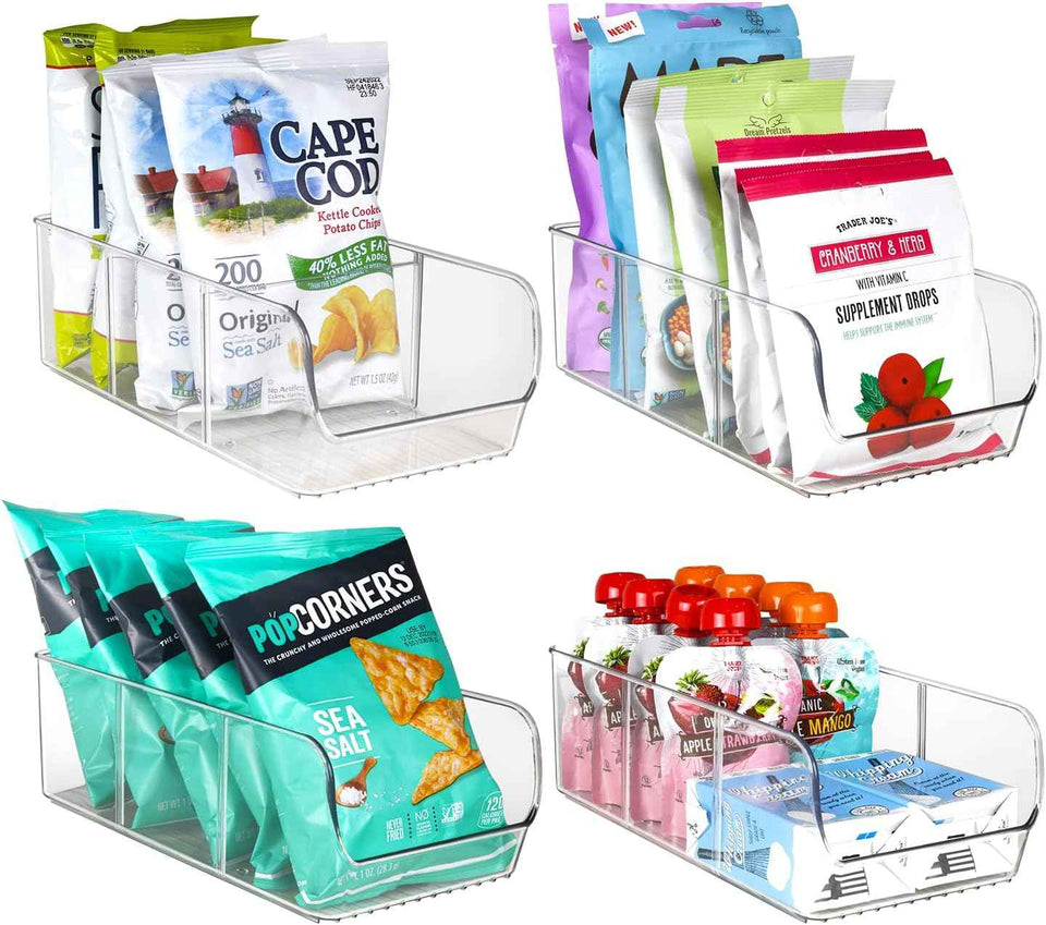 ELTOW 4-Pack 3-Compartment Plastic Snack Organizer with Removable Dividers for Pantry and Fridge Storage