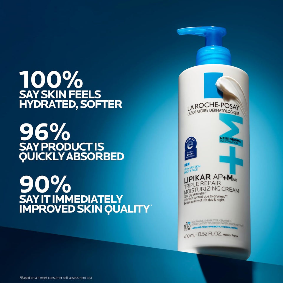 La Roche-Posay Lipikar AP+MAX Triple Repair Moisturizing Body Cream | Face & Body Lotion for Dry Skin with Shea Butter & Niacinamide | Gentle Moisturizer for Very Dry, Rough & Sensitive Skin
