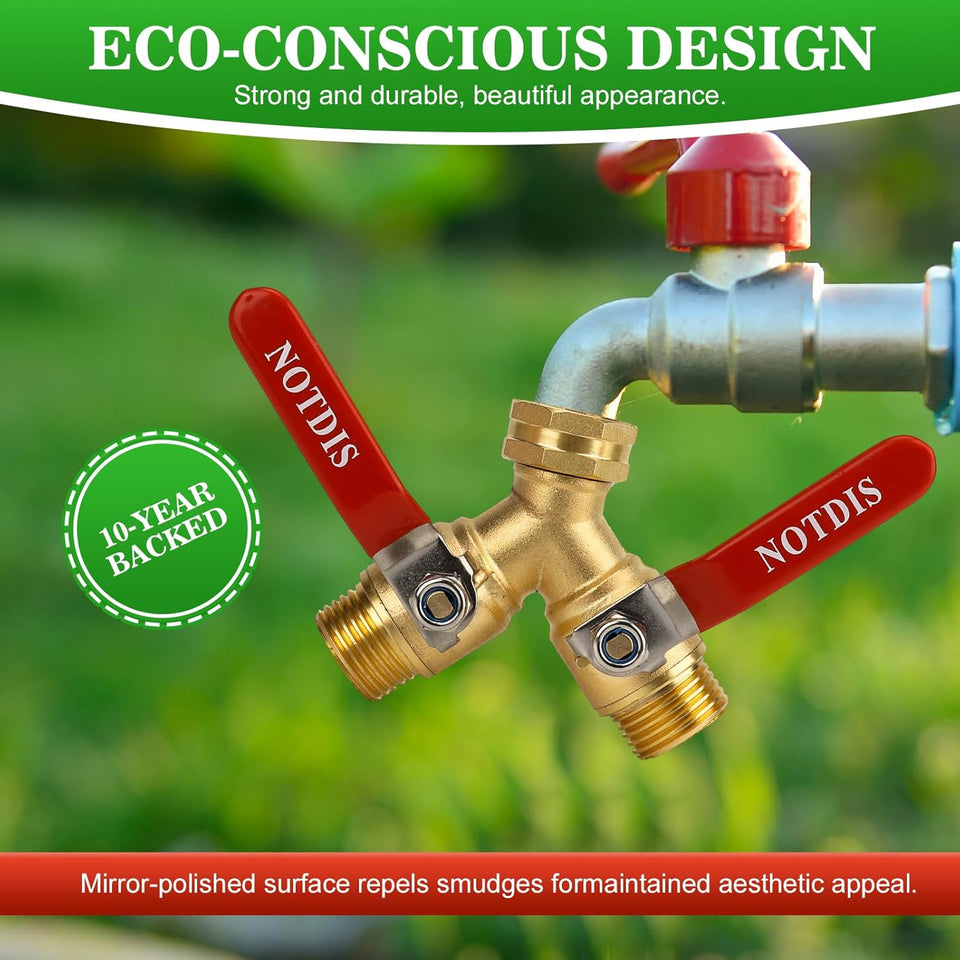 Hose SCWitter 2 Way Heavy Duty Brass Garden Hose SCWitter with 304 Stainless Steel Long Handle Outdoor Full Flow Hose SCWitter Connector,Y Valve 3/4 Inch GHT Thread