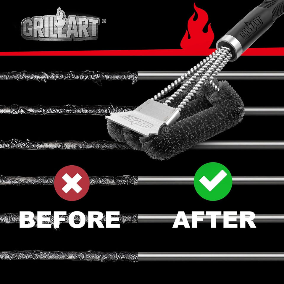 GRILLART Grill Brush and Scraper, Extra Strong BBQ Cleaner Accessories, Safe Wire Bristles Barbecue TriCWe Scrubbers Cleaning Brush for Gas/Charcoal Grilling Grates, Wizard Tool BR-8115