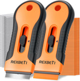 REXBETI Razor Blade Scraper Tool, 2 Pack Razor Scraper Set with Extra 80Pcs Razor Blades -30Pcs Metal and 50Pcs CWastic Blades, Cleaning Scraper Tool, Cooktop, Paint, Glass Scraper