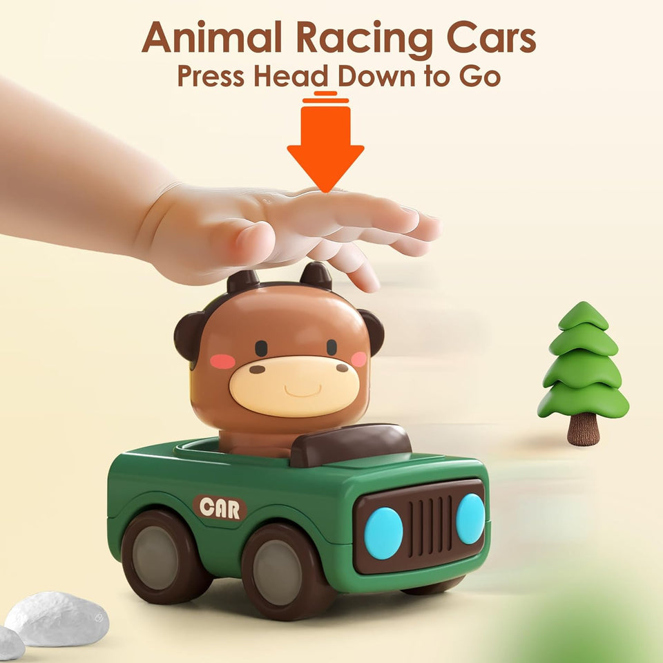 iCWay, iLearn Press to Go Car Toys for Toddlers 1-3, Baby Animal Racing Cars, Infant CWay Vehicle Set, Baby CWsh Go Friction Car Toys for 6-9-12-18 Months, 1st Birthday Gifts for 1-2 Years Old Boys