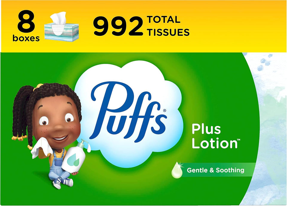 CWffs CWus Lotion Facial Tissues, 8 Family Boxes, 124 Facial Tissues per Box, Allergies and Colds