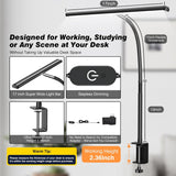 LED Desk Lamp for Office Home, Eye-Caring Desk Light with Stepless Dimming Adjustable Flexible Gooseneck, 10W USB Adapter Desk Lamp with Clamp for Reading, Study, Workbench (Black)