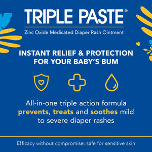 Triple Paste Diaper Rash Cream for Baby - 3 oz Tube – Zinc Oxide Ointment Treats, Soothes & Prevents Diaper Rash, Pediatrician-Recommended Hypoallergenic Formula, Baby Essentials for Daily & Overnight