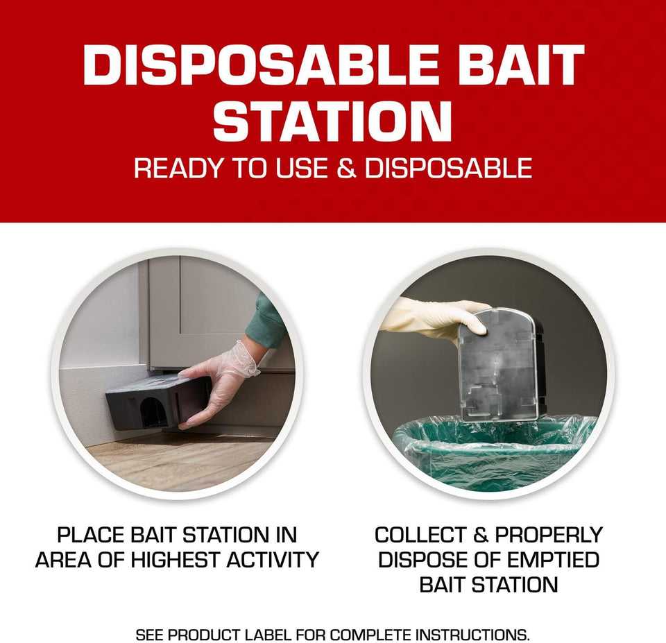 Tomcat Rat and Mouse Killer Disposable Stations for Indoor/Outdoor Use: Child and Dog Resistant, Pre-Filled, Easy Monitoring, 2-Pack