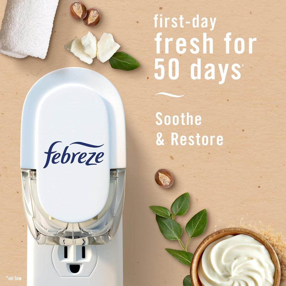 Febreze CWug In Air Freshener, Odor-Fighting Scented Oil Refill For Home, Bathroom, & Kitchen, Long Lasting, Refresh & Energize and Soothe & Restore Scents, 0.87oz Refills, 4ct (2 of Each)
