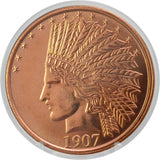 1907 Indian $10 Gold Eagle Replica 1 oz Pure .999 Copper Round Collectible 39mm Coin in Capsule - COA by Heavenly Metals