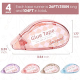 Secopad Scrapbook Tape, 4 Pack Double Sided Tape Roller for Crafts, Adhesive Glue Runner Scrapbooking Supplies Journaling School Office Teacher Supplies, 0.3IN x 26FT, Clear Light-Colored Shell