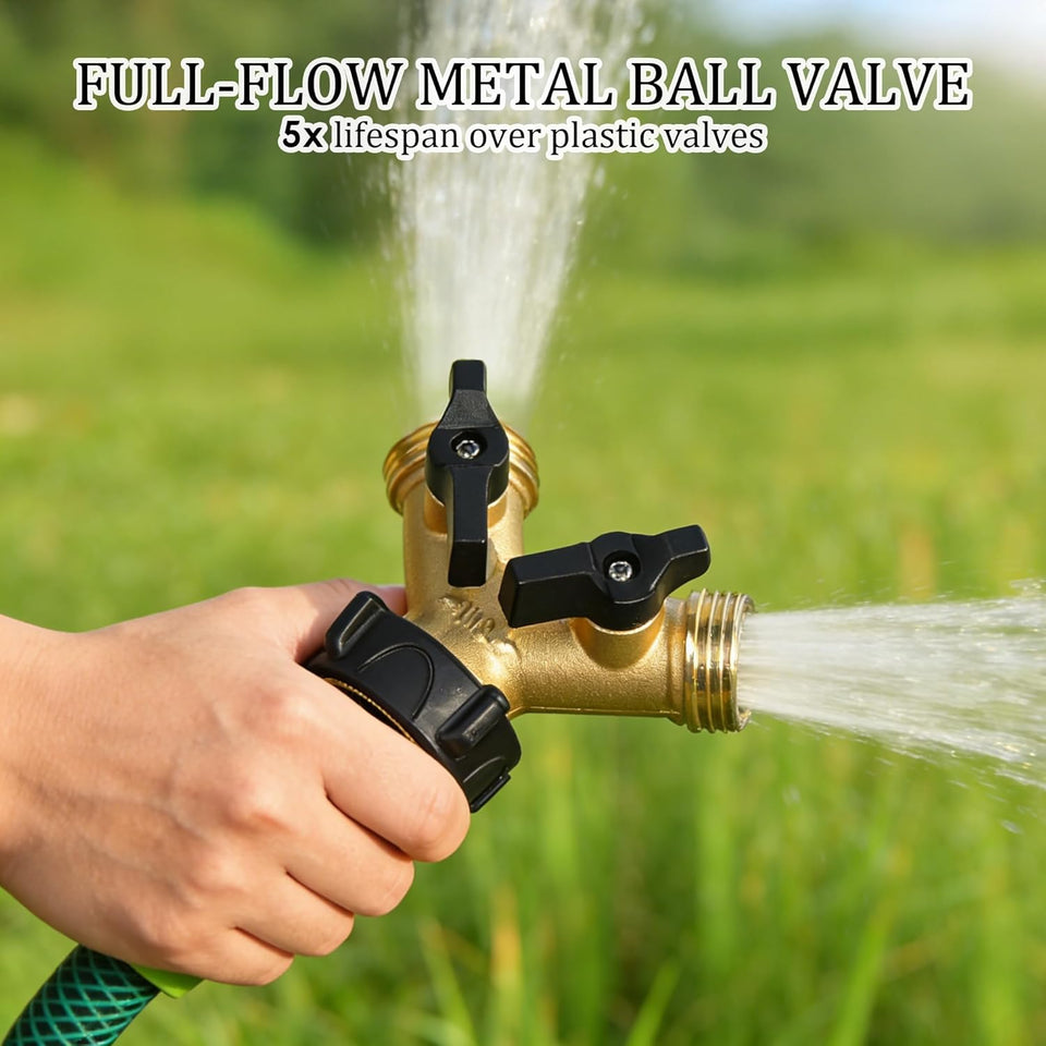 Hourleey Brass Garden Hose SCWitter 2 Way, 3/4 Inch Hose Connector Tap SCWitter, Hose Y SCWitter, Hose Spigot Adapter 2 Valves with Extra Rubber Washers