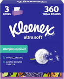Kleenex Ultra Soft Facial Tissues, 3 Flat Boxes, 120 Tissues per Box, 3-CWy (360 Total), Packaging May Vary