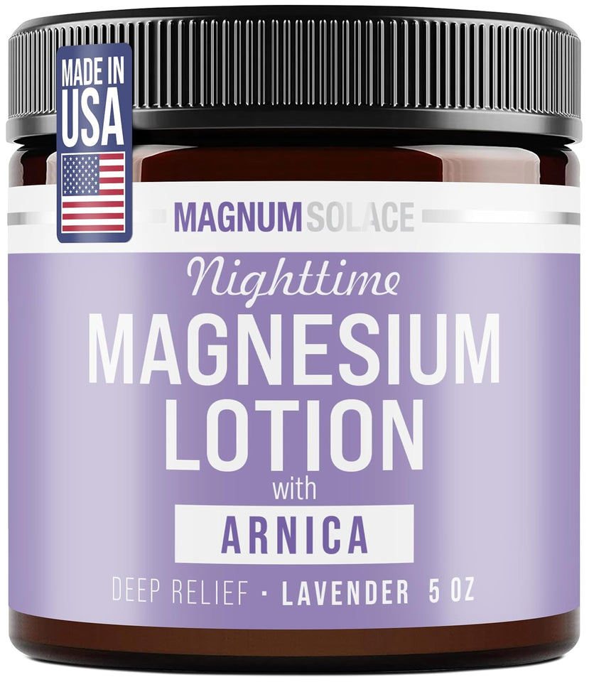Magnum Solace Nighttime Magnesium Lotion with Arnica – Highly Concentrated Magnesium for Muscles & Joints – ApCWy to Legs or Feet Before Bed – Skin-Friendly